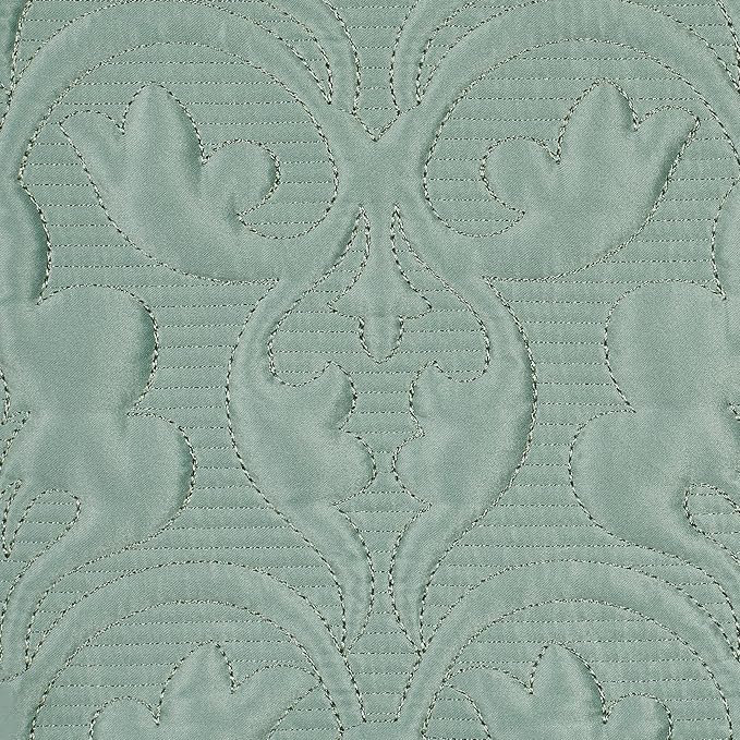 Cambridge Classic Luxury Bedding | Cool Aqua Mist Solid Color Polyester Satin | Elaborate Damask Quilting | 6 Pc Bed Set Includes Oversized Queen Bedspread, 2 Standard Shams, and 3 Decorative Pillows