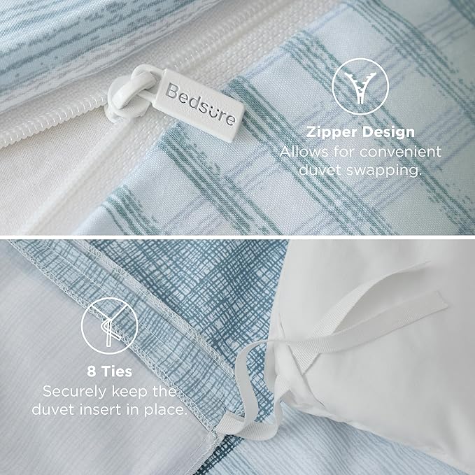 Bedsure Duvet Cover King Size - Gingham Reversible Buffalo Plaid Duvet Cover Set with Zipper Closure, 3 Pieces Blue Bedding Set with 8 Corner Ties and 2 Pillow Shams 20"x36"