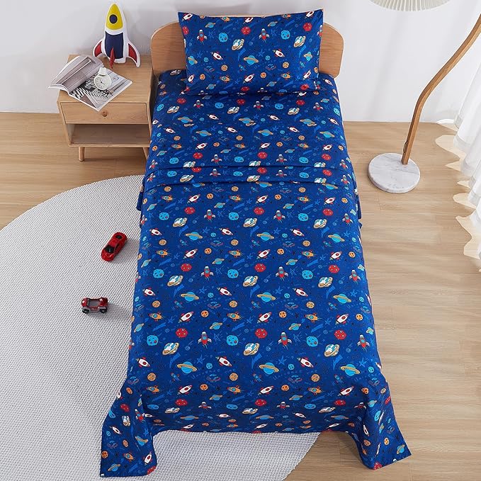 Kids Sheet Set Full Size, Full Sheet Set with Space Universe Pattern,Breathable Silky Soft Microfiber Kids Fitted Sheet