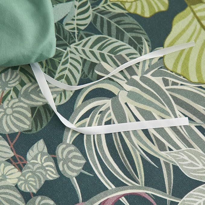 mixinni 100% Cotton Tropical Botanical Green Leaves Duvet Cover Queen Tree Plant Print Leaf Duvet Cover 3Pcs Bedding Set 1 Duvet Cover with Zipper Ties 2 Pillowcases Perfect for Him and Her Easy Care