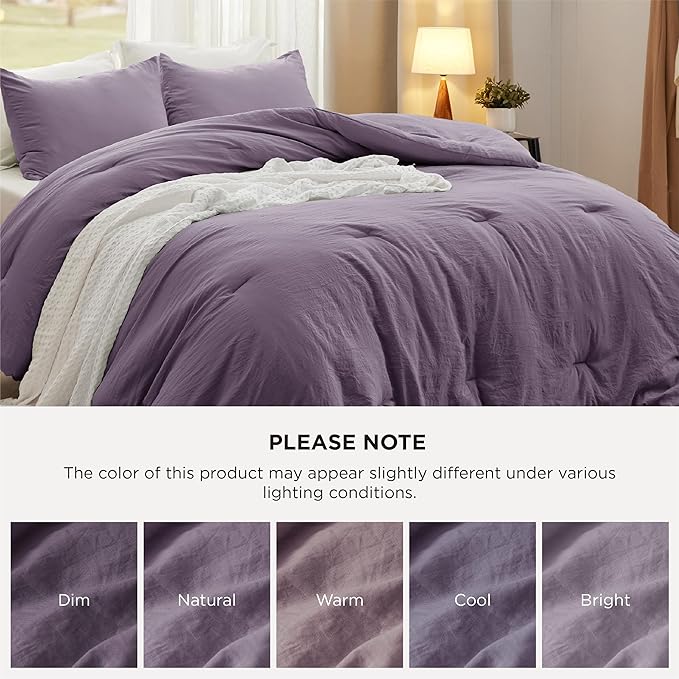 Bedsure Twin/Twin XL Comforter Set, Grayish Purple Soft Prewashed Bedding for All Seasons, 2 Pieces GentleSoft™ Bed Set, 1 Lightweight Comforter (68"x88") and 1 Pillowcase (20"x26")