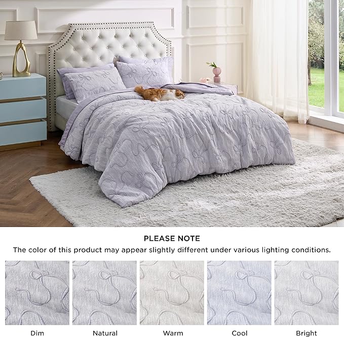 Bedsure King Size Comforter Set, GentleSoft™ 3 Pieces Bow Cute Bedding Purple Room Decor Aesthetic, King Bedding Set Gifts for for Her Women, 1 Bed Purple Comforter, 2 Pillow Shams, 104x90 Inches