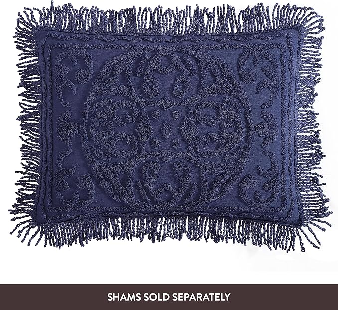 Beatrice Home Fashions Medallion Chenille Bedspread, Queen, Navy