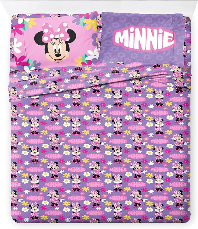 Jay Franco Kids Comforter Set Includes Sheets and Pillow Covers - Soft and Cozy Bed Set for Stylish Room Decor, Pink - Minnie Mouse 02, 7 Piece Full Size Bedding