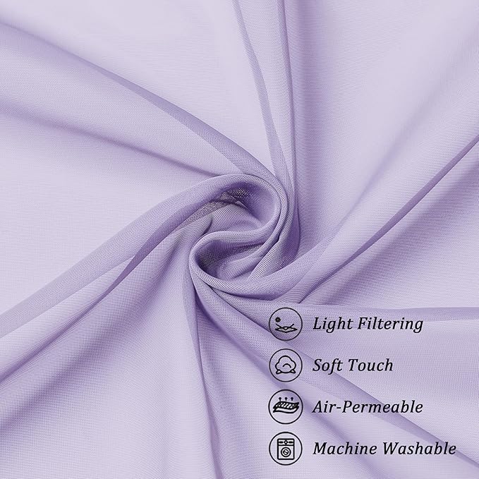 Chyhomenyc Lilac Sheer Curtains 96 inches Long 2 Panels, Light Filtering Soft Airy Solid Elegant Voile Window Treatment Drapes for Bedroom Living Room Wedding Party Decor, 42 Wx96 L, 8FT L