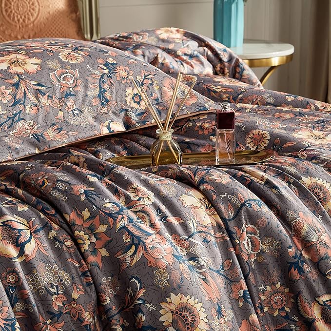 Cupocupa King Duvet Cover Set - 3pc Paisley Bedding - Vintage Boho Cottagecore Floral Print, Soft Microfiber Botanical Quilt Cover with Pillowcases (King, 104"x90")