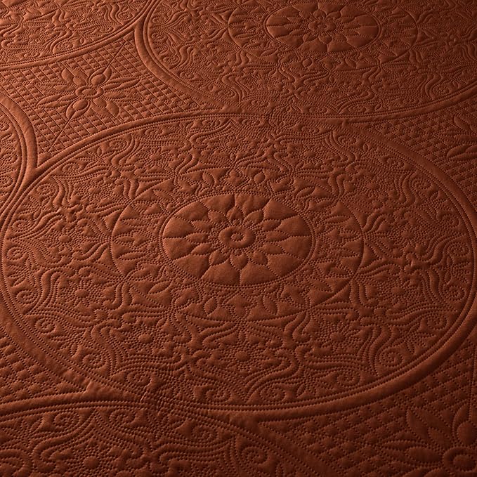IR Imperial Rooms Queen Quilt Bedding Set Size (90" x 96") + 2 Pillow Shams (20" x 26"+ 2") - 3 Pcs All Season Lightweight Reversible Microfiber Coverlet Floral Embossed Quilt Bedspread (Rust)