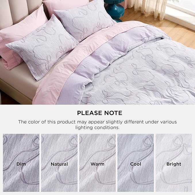 Bedsure Purple Duvet Cover Queen Size with Bowknot Jacquard Design, Soft and Elegant Boho Bedding Set, Luxurious Craftsmanship for a Stylish Bedroom,Includes 1 90"x90" Duvet Cover & 2 Pillow Shams