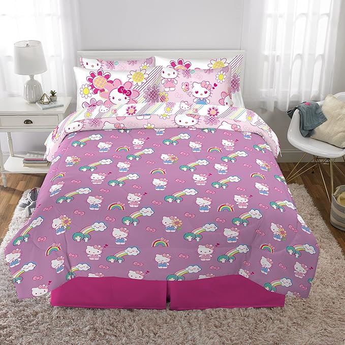 Franco Kids Bedding Super Soft Comforter and Sheet Set with Sham, 7 Piece Full Size, Hello Kitty(Prints may vary)