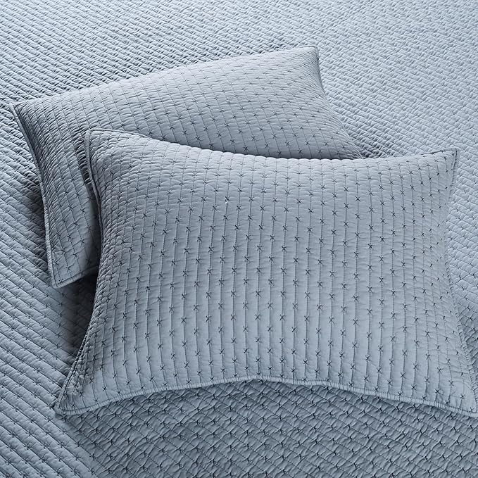 Levtex Home - Cross Stitch Chambray Quilt Set - King Quilt + Two King Pillow Shams - Cross Stitched Pattern - Quilt Size (106x92in.) and Pillow Sham Size (36x20in.) - Reversible - Cotton Fabric
