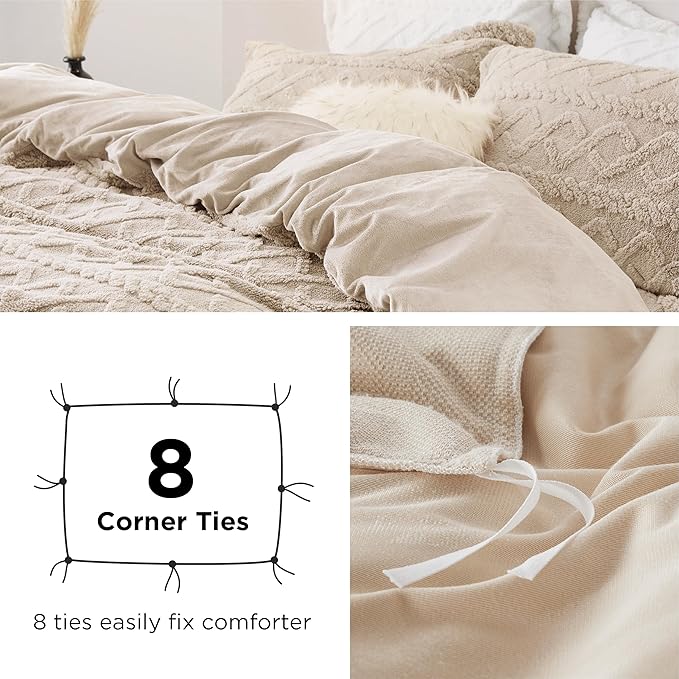 Bedsure Fluffy Flannel Duvet Cover Set- Faux Fur Comforter Cover King Size, Deep Beige Warm Plush Bedding for Winter, 3-Piece Set with Zipper Closure (104"x90") and 2 Pillow Shams