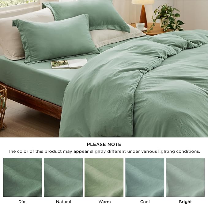 Bedsure Duvet Cover King Size with Fitted Sheet - 4 Pieces Prewashed Cotton-Like Polyester Extra Soft Bedding Set, Includes 1 Duvet Cover 104x90 Inches, 2 Pillow Shams, 1 Fitted Sheet, Sage Green