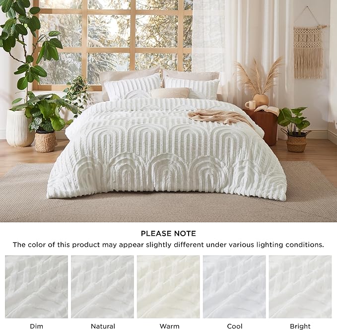 Bedsure Boho Tufted White Twin/Twin XL Comforter, GentleSoft™ 2 Pieces Boho Farmhouse Decor Bedding, Arch Shabby Chic Bedding for All Seasons, 1 Bed Comforter, 1 Pillow Shams, 68x88 Inches