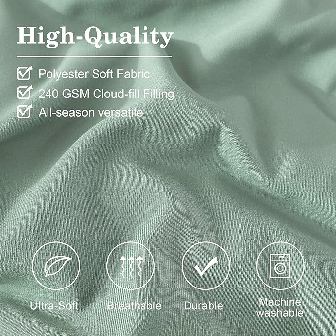 Monbix Queen Comforter Set - 7 Pieces Harbor Green Bed in a Bag Queen Bedding Sets with Comforters, All Seasons Comforter Bed Set with Sheets, Pillowcases & Shams