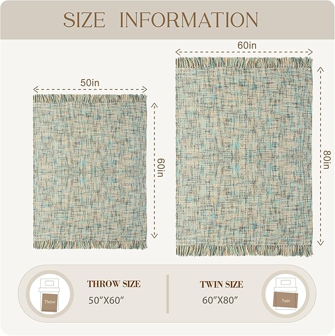 Multi-Color Blue Grey Cable Knitted Throw Blanket for Couch,60"X80" Boho Style Textured Blankets for Home Decor,Super Soft Warm Cozy Chunky Knit Blanket with Decorative Tassels for Bed