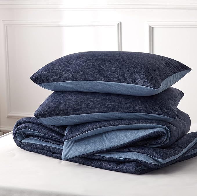 Bedsure Queen Comforter Set - Cooling and Warm Bed Set, Navy Blue Reversible Bedding for All Season, 3 Pieces, 1 Queen Size Comforter (88"x88") and 2 Pillow Cases(20"x26")