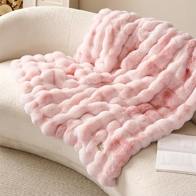 Bedsure GentleSoft Fluffy Fuzzy Tie-dye Pink Blanket for Valentines, Soft Cozy Fleece Faux Fur Throw Blanket for Couch, Cute Pink Decorations for Teen Girl, Thick Warm Plush Room Decor Gifts for Her