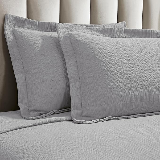 Superior 3 Piece Cotton Bedspread and Sham Set, Home Bed Decor, Decorative Bed Spread, 2 Pillow Shams, Medium Weight, Matelasse Coverlet, Bedding Essentials, Zenith Collection, California King, Grey