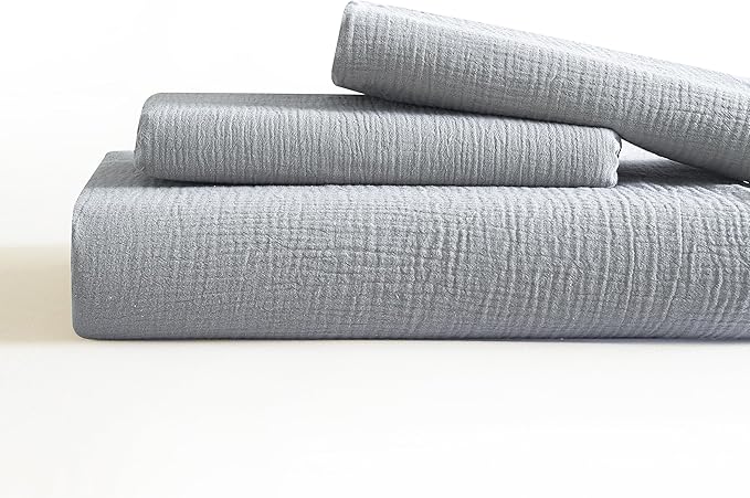 SE SOFTEXLY Muslin Duvet Cover Queen Size, 100% Washed Cotton Duvet Cover Set, Ultra Soft Comforter Cover Linen Like, 3 Pieces Minimalist Gauze Duvet Cover with 2 Pillowcases, 90"x90", Light Grey