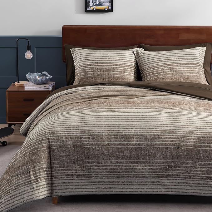 Twin XL Comforter Set Striped, Chocolate Brown Bedding Set 5 Pieces for Boys Girls Teen, All Season Bed in a Bag for Dorm with Sheets, Pillowcase & Sham