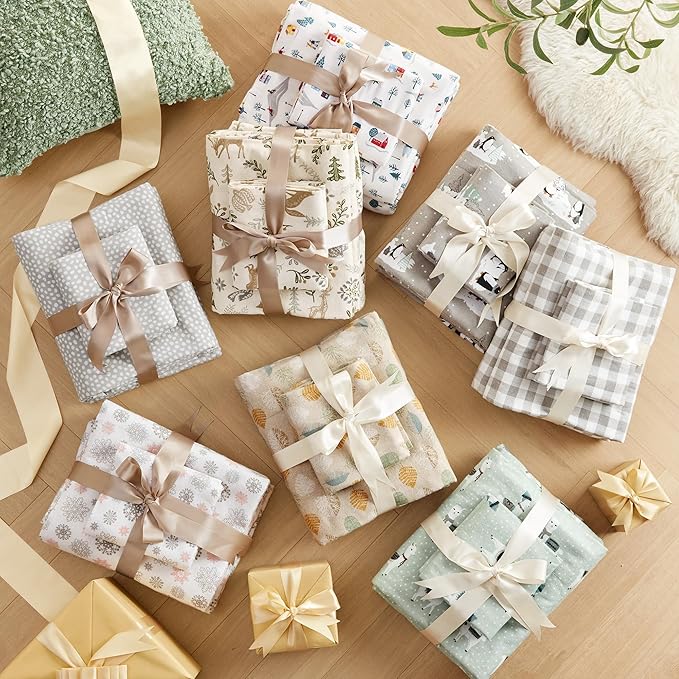 Sleep Philosophy True North 100% Cotton Flannel Sheets Queen Size, Cozy Flannel Sheet Set Brushed for Extra Softness, Heavyweight Novelty Print Warm Flannel Bedding Set, Tan Woodland Winter 4 Piece