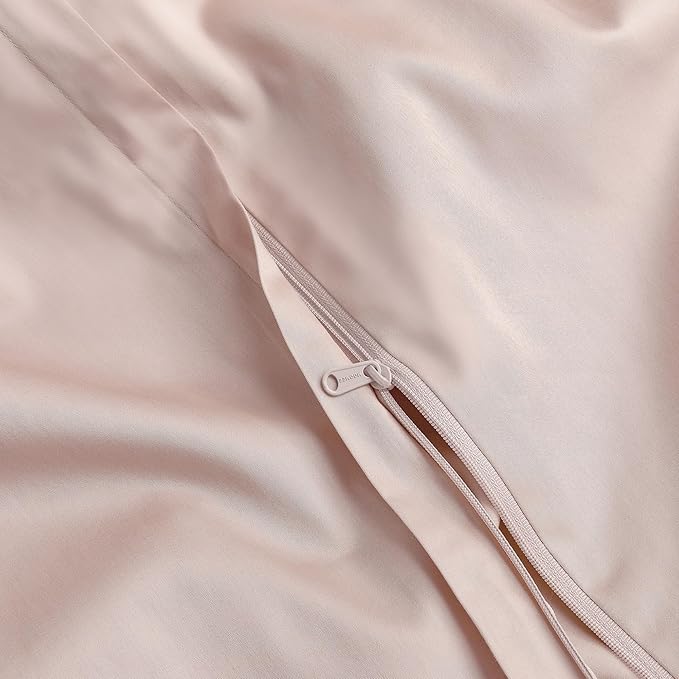 MooMee Duvet Cover Set 100% Extra Long Staple Cotton 600 Thread Count Silky Sateen Smooth Luxury Soft Breathable Durable Hotel Quality Bedding, 3 Pieces (Light Pink, King 104"x90")