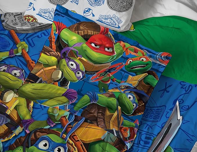 Jay Franco Nickelodeon Teenage Mutant Ninja Turtles Twin Comforter Set - 5 Piece Bedding Includes Sheet Set & Pillow Covers - Super Soft Mutant Mayhem Microfiber Bed Set