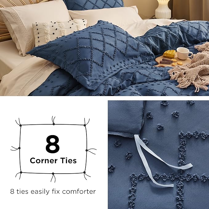 Bedsure Boho Duvet Cover King Size - Navy Breathable & Soft Boho Bedding, Machine Washable Comforter Cover for All Seasons, Includes 1 Duvet Cover 104"x90" with 2 Pillow Shams & Zipper Closure