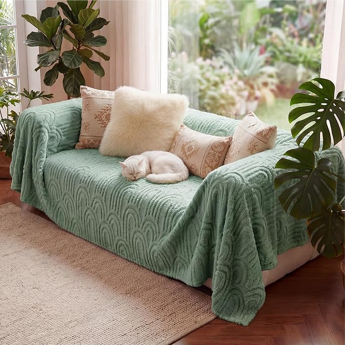 Bedsure GentleSoft Fleece Blanket Queen Size for Bed - Super Soft & Cozy, Fluffy Blankets for Women & Girls, Ideal for Sofa & Couch, Sage Green, 90x90 Inches