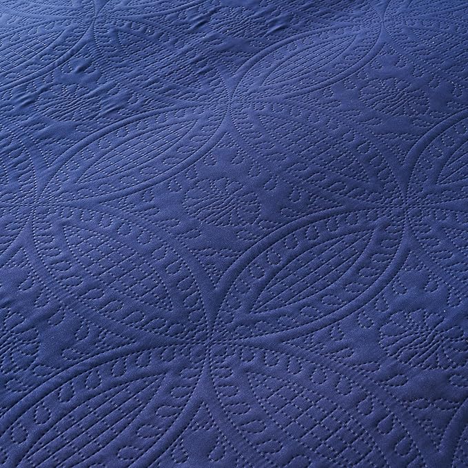 akkialla Twin Quilt Bedding Set,Navy Blue Ultrasonic Quilt Set,Lightweight Soft Bedspread Coverlet,Modern Style Coin Pattern Bed Cover for All Seasons,2 Piece(1 Quilt,1 Pillow Sham)