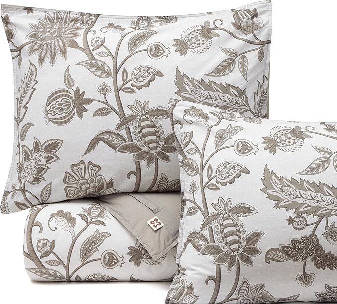 Bedsure 100% Cotton Reversible Floral Duvet Cover King Size - Entwined Vines Pattern Printed Comforter Cover with Zipper Closure & 2 Pillow Shams, Comforter Sold Separately (Linen Vines, 104"x90")