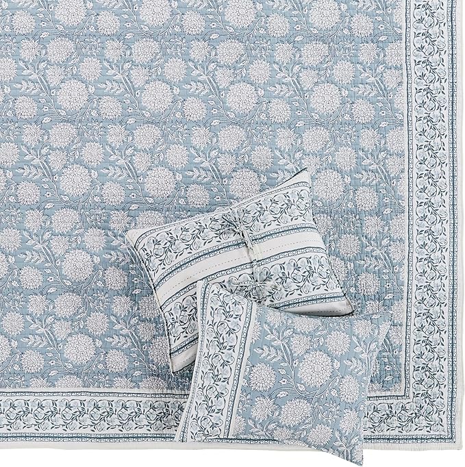 Levtex Home – Adare Blue Bedspread Set – King Bedspread (120x106in.) and 2 King Shams (20x36in.) – Floral Botanical Design – Blue and White – Reversible – Cotton