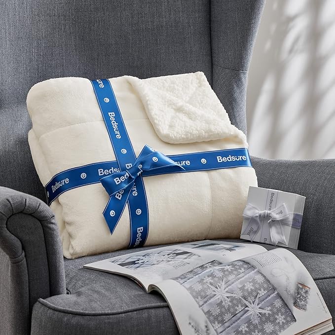 Bedsure GentleSoft Sherpa Fleece Throw Blanket for Couch, Non-Heated, Thick and Warm Throw for Women and Men, Soft Fuzzy Plush Blanket for Winter, Cream, 50x60 Inches