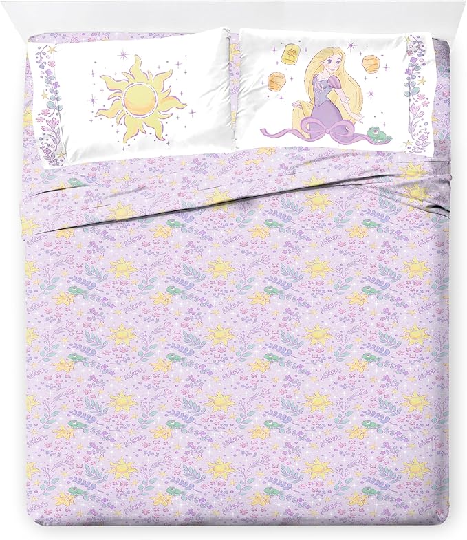 Jay Franco Kids Comforter Set Includes Sheets and Pillow Covers - Soft and Cozy Bed Set for Stylish Room Decor, Purple - Disney Princess Rapunzel, 7 Piece Full Size Bedding