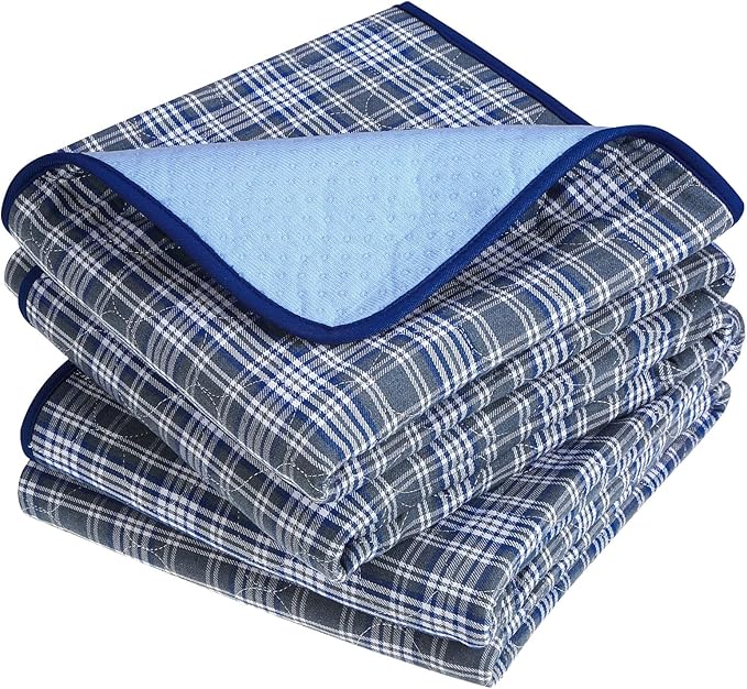 OUTCREATOR® Washable Bed Pads 34" x 76" (Pack of 2) for Incontinence Mattress Protector, Reusable Underpads for Elderly, Adults, Kids, Pets with Anti-Slip Bottom (Light Blue Plaid)