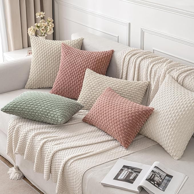 MIULEE Christmas Throw Pillow Covers Soft Corduroy Decorative Set of 2 Boho Striped Pillow Covers Pillowcases Farmhouse Home Decor for Couch Bed Sofa Living Room 12x20 Inch Pure White
