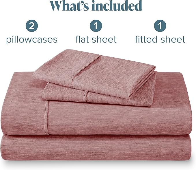 Bare Home Full Sheet Set - Luxury 1800 Ultra-Soft Microfiber Double Brushed - Deep Pockets - Easy Fit - 4 Piece Set - Bedding Sheets & Pillowcases (Full, Heathered Rosewood)