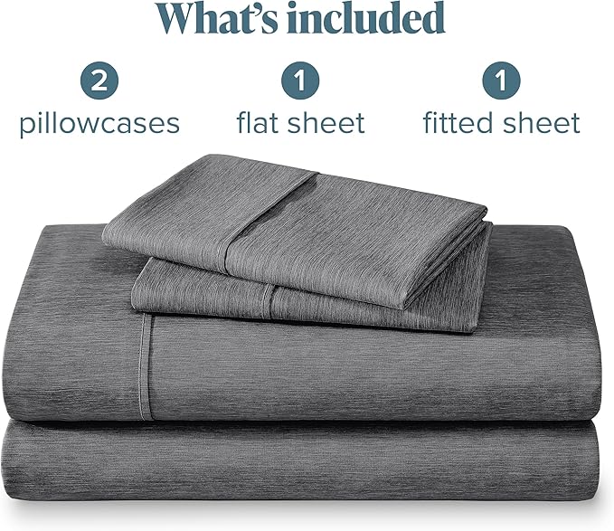 Bare Home Full Sheet Set - Luxury 1800 Ultra-Soft Microfiber Double Brushed - Deep Pockets - Easy Fit - 4 Piece Set - Bedding Sheets & Pillowcases (Full, Heathered Grey)
