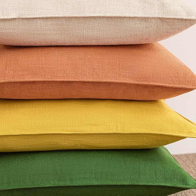 Foindtower Pack of 2, Decorative Linen Soild Throw Pillow Covers Soft Accent Euro Cushion Case Boho Farmhouse Pillowcase for Chair Couch Sofa Bedroom Living Room Home Decor 20 x 20 Inch Dusty Orange