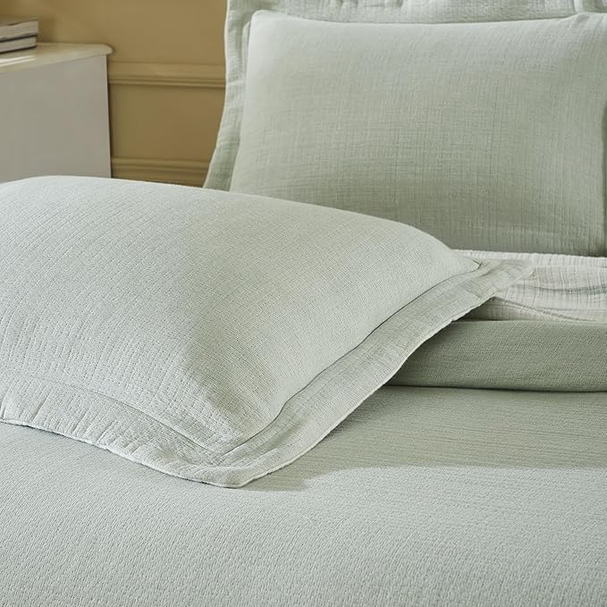 Superior 3 Piece Cotton Reversible Bedspread and Sham Set, Home Bed Decor, Decorative Bed Spread, 2 Pillow Shams, Medium Weight, Matelasse Coverlet Bedding, Valencia Collection, Queen Size, Sage
