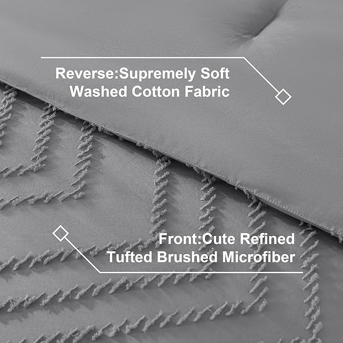 Litanika Full Size Comforter Set with Sheets Medium Gray - 7 Pieces Bed in a Bag Full Chevron Tufted Complete Bedding Sets with Comforter, Sheets, Pillowcases & Shams