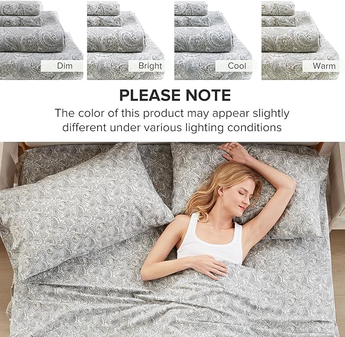 Comfort Spaces 100% Cotton Sheet Set Breathable, Lightweight, Soft with 14" Elastic Pocket Fits up to 16" Mattress, All Season Cozy Bedding, Matching Pillow Case, Full Paisley Multi 4 Piece