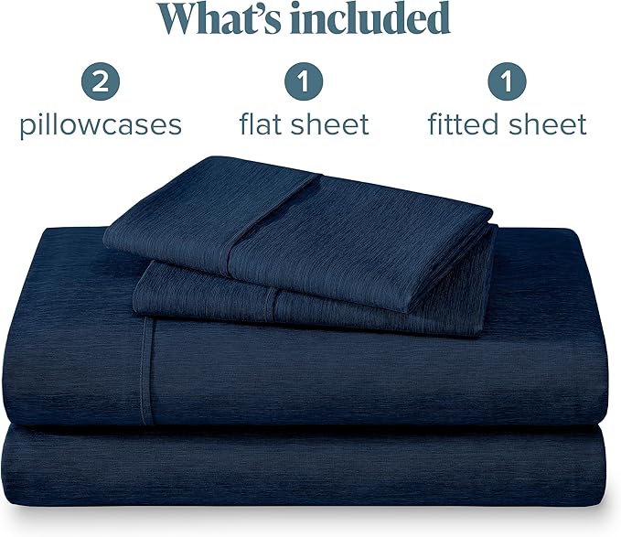 Bare Home Full Sheet Set - Luxury 1800 Ultra-Soft Microfiber Double Brushed - Deep Pockets - Easy Fit - 4 Piece Set - Bedding Sheets & Pillowcases (Full, Heathered Dark Blue)