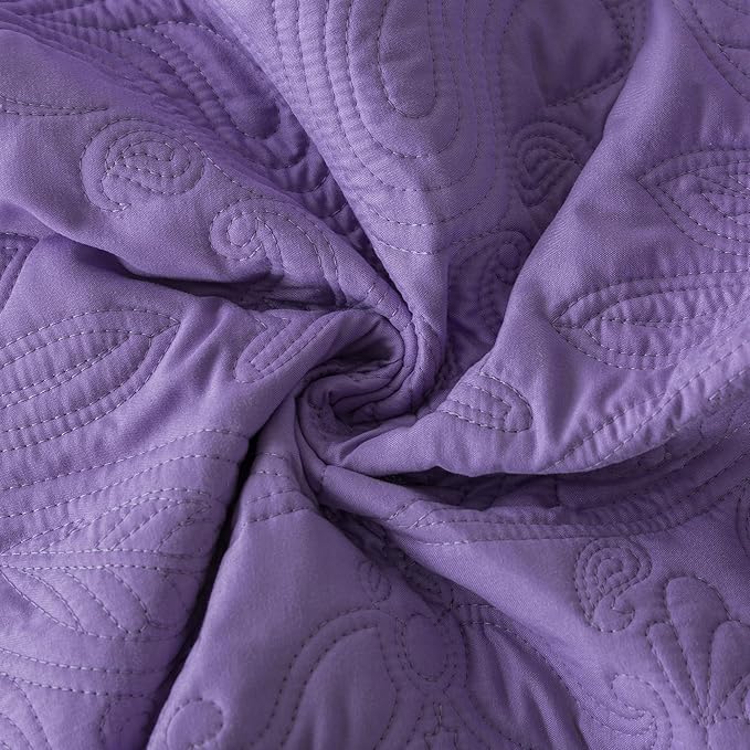 HoneiLife Queen Quilt Bedding Set - 3 Piece Microfiber Quilt Sets Lightweight Bedspreads Reversible Coverlets Rustic Bed Cover Floral Bedding Set All Season Quilts-Purple