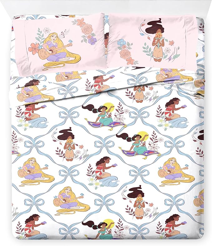 Jay Franco Kids Comforter Set Includes Sheets and Pillow Covers - Soft and Cozy Bed Set for Stylish Room Decor, Pink – Disney Princess, 7 Piece Full