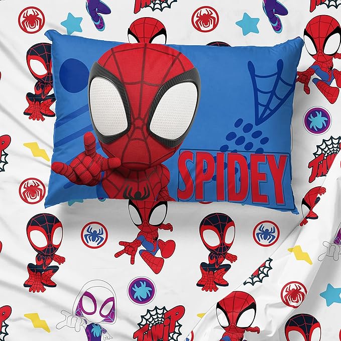 Jay Franco Kids Sheet Set with Fitted, Flat Sheets & Pillow Cover - Ultra-Soft Bedding with Pillowcase for Room Decor, White - Spidey & Friends, 3 Piece Twin