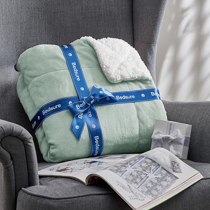 Bedsure GentleSoft Sherpa Fleece Twin Size Blanket for Couch, Non-Heated, Thick and Warm Throw for Women and Men, Soft Fuzzy Plush Twin Blanket for Winter, Sage Green, 60x80 Inches