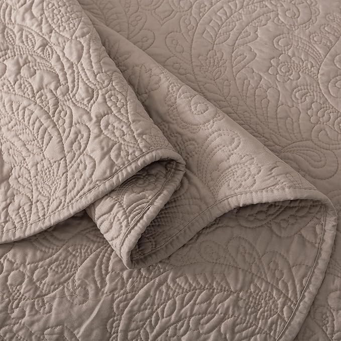 HoneiLife Quilt Sets King Size - Microfiber Bedspreads for King Bed, 3-Piece Lightweight Coverlets, Retro Bedlinen Sets, King Quilt Bedding Set All Season Use-Dark Khaki