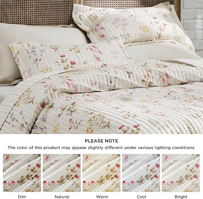 Bedsure Floral Quilt Queen Size - Reversible Autumn Botanical Quilt Bedding, Lightweight Microfiber Bedspread, Soft Coverlet for All Seasons (90"x96")