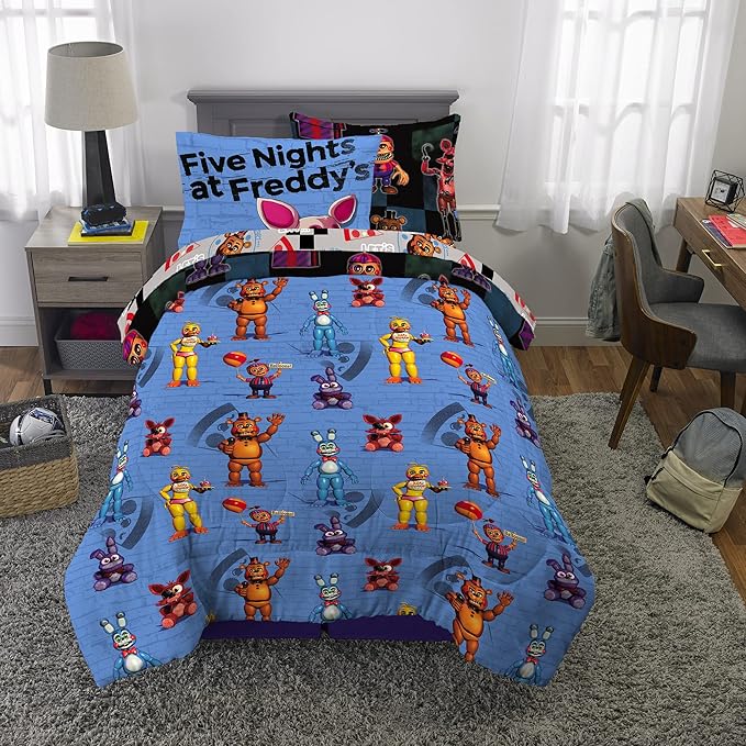 Franco Kids Bedding Super Soft Comforter and Sheet Set with Sham, 5 Piece Twin Size, Five Nights At Freddy's